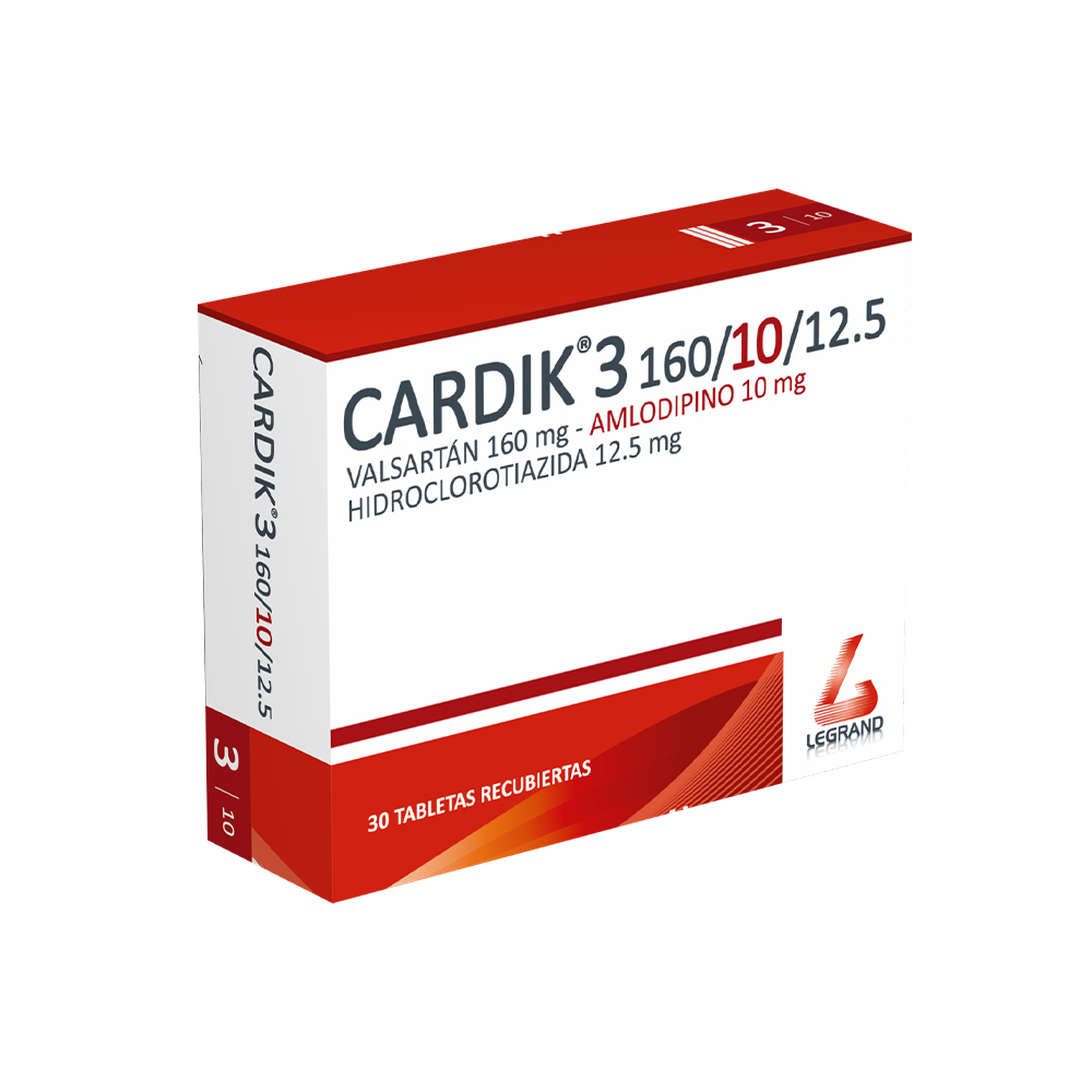 CARDIK 3 160/10/12,5mg TABLETAS RECUBIERTAS X 30 (VALSARTÁN)