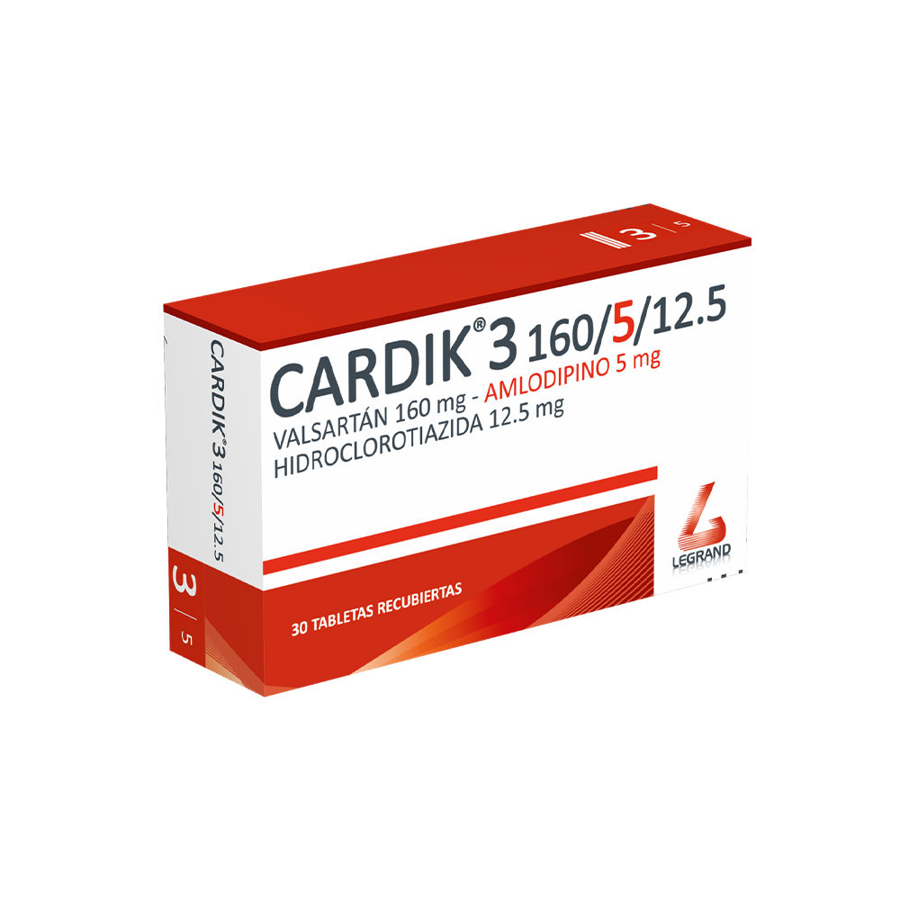 CARDIK 3 160/5/12,5mg TABLETAS RECUBIERTAS X 30 (VALSARTÁN)
